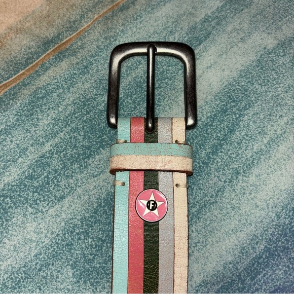 Fossil striped leather belt multicolor size medium - Picture 2 of 5